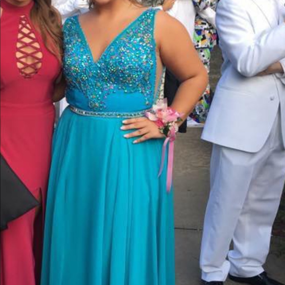 Blue Jeweled Prom Dress
